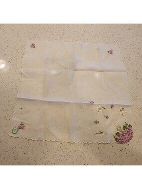 Desco Switzerland Cotton Embroidered Handkerchief Purple Flowers 13.5"